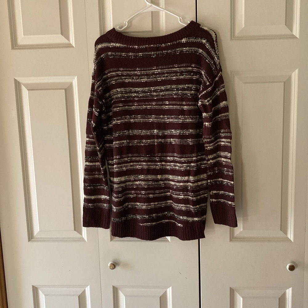 Calvin Klein Jeans Co. women’s med. striped sweater plum gray black new - Picture 2 of 8